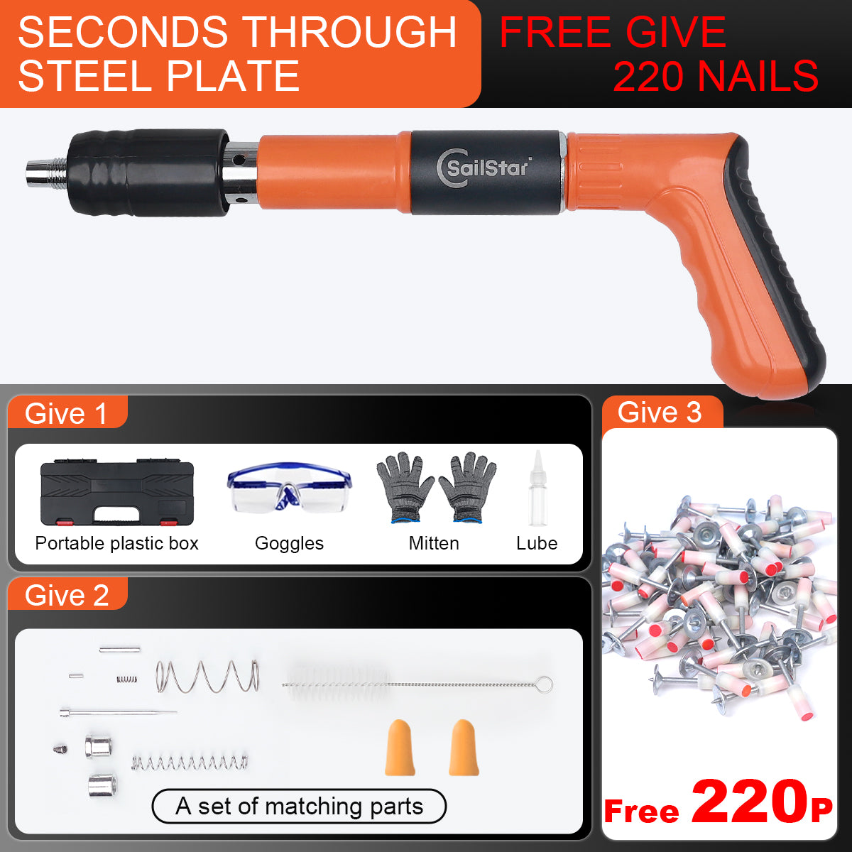 Sailstar Nail Gun Manual Steel Nail Gun For Concrete Rivet Tool Steel Rivet Gun Nail Punch Pipe Clam