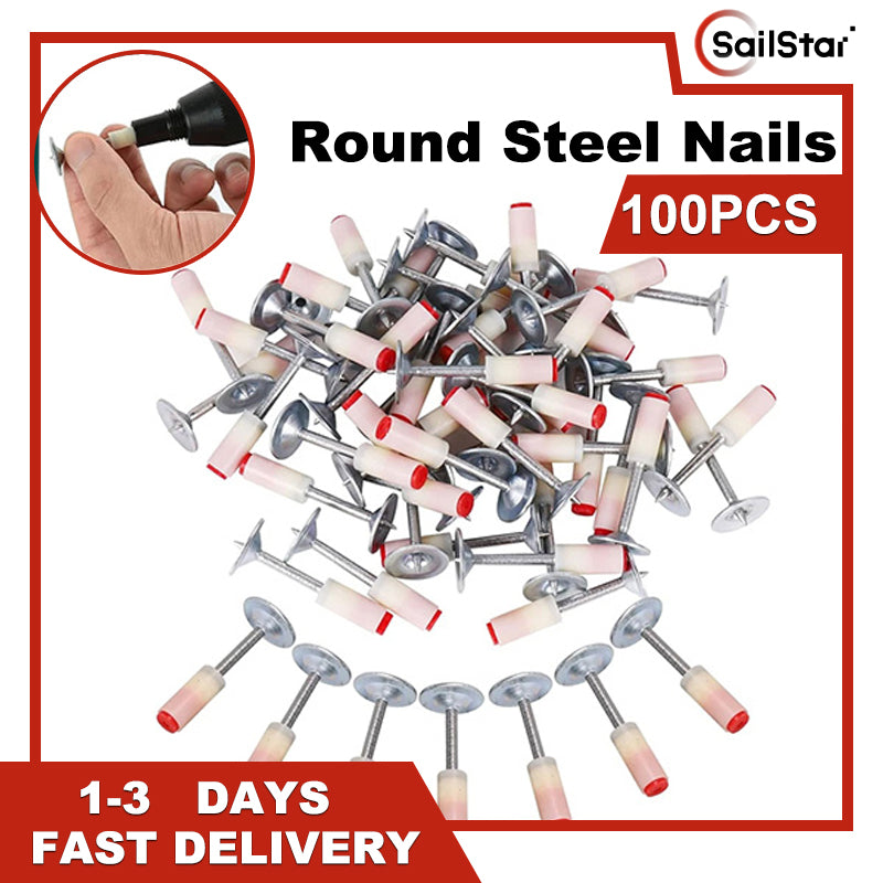 100Pcs Manual Steel Nails Steel Nail Gun Rivet Tool Accessories Nail Ceiling Round Nail fastening