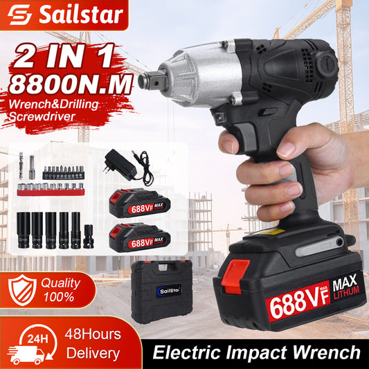 Sailstar 2 in 1 Electric Impact Wrench 8800N.M High Torque 688VF Lithium Battery Wrench & Screwdriver Dual Use