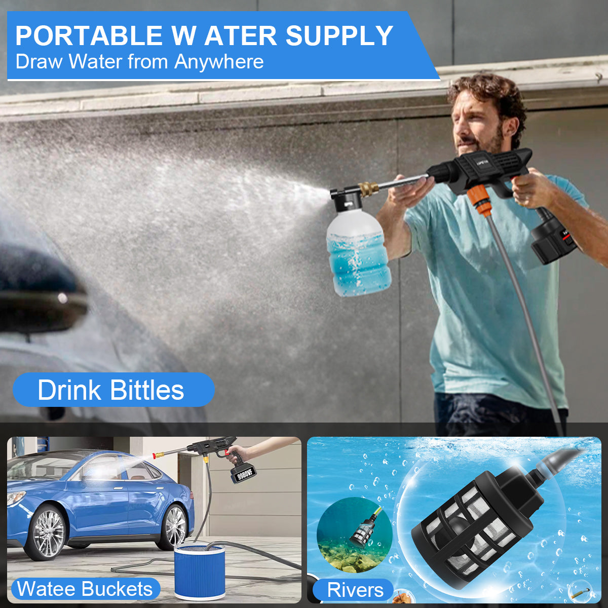 SailStar 75000KPa Wireless High - Pressure Washer - 2 Batteries & 8 - in - 1 Set