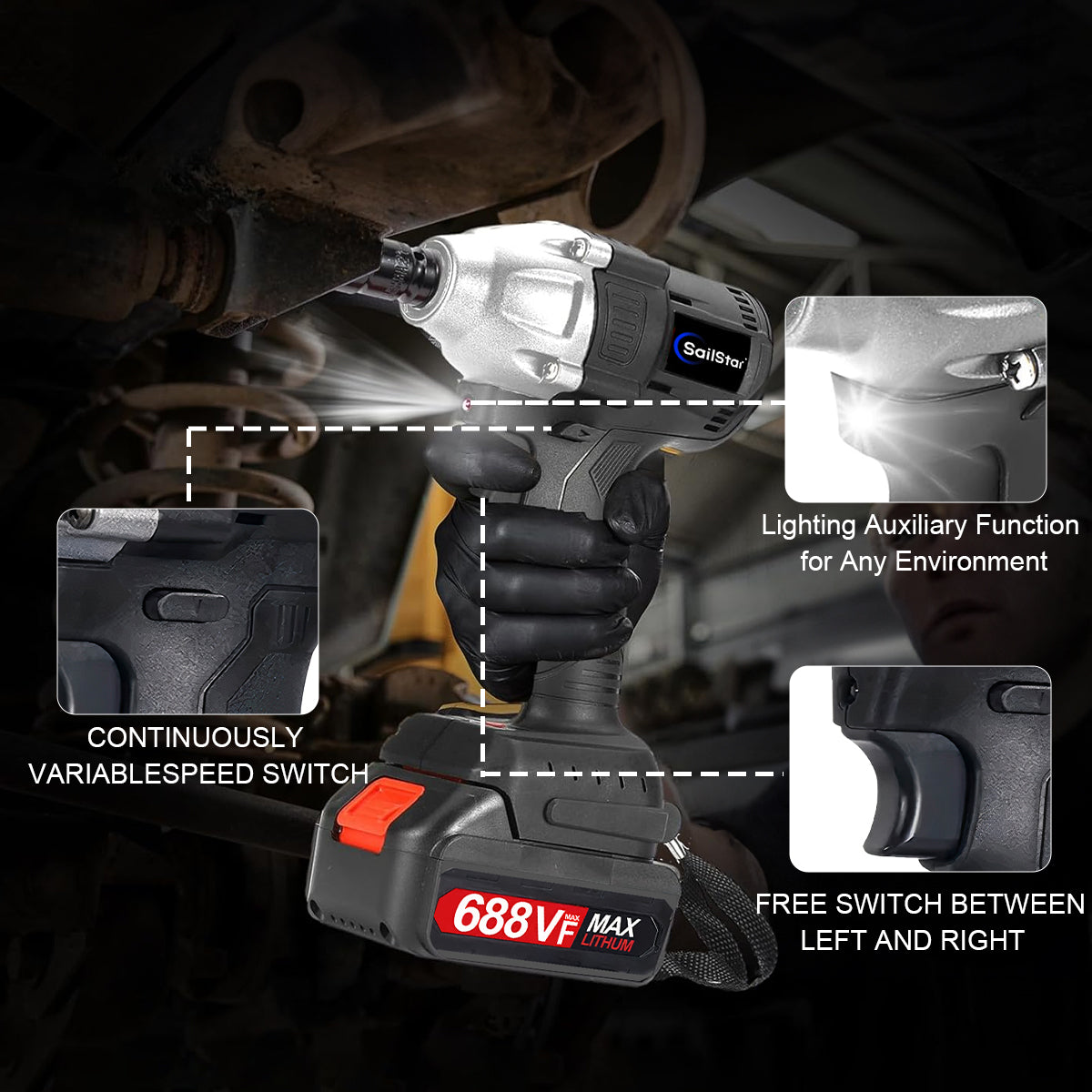 Sailstar 2 in 1 Electric Impact Wrench 8800N.M High Torque 688VF Lithium Battery Wrench & Screwdriver Dual Use