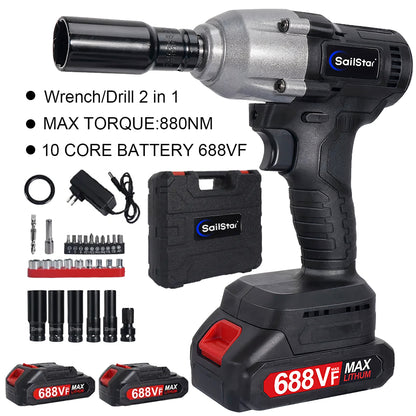Sailstar 2 in 1 Electric Impact Wrench 8800N.M High Torque 688VF Lithium Battery Wrench & Screwdriver Dual Use