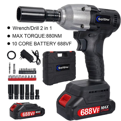 Sailstar 2 in 1 Electric Impact Wrench 8800N.M High Torque 688VF Lithium Battery Wrench & Screwdriver Dual Use
